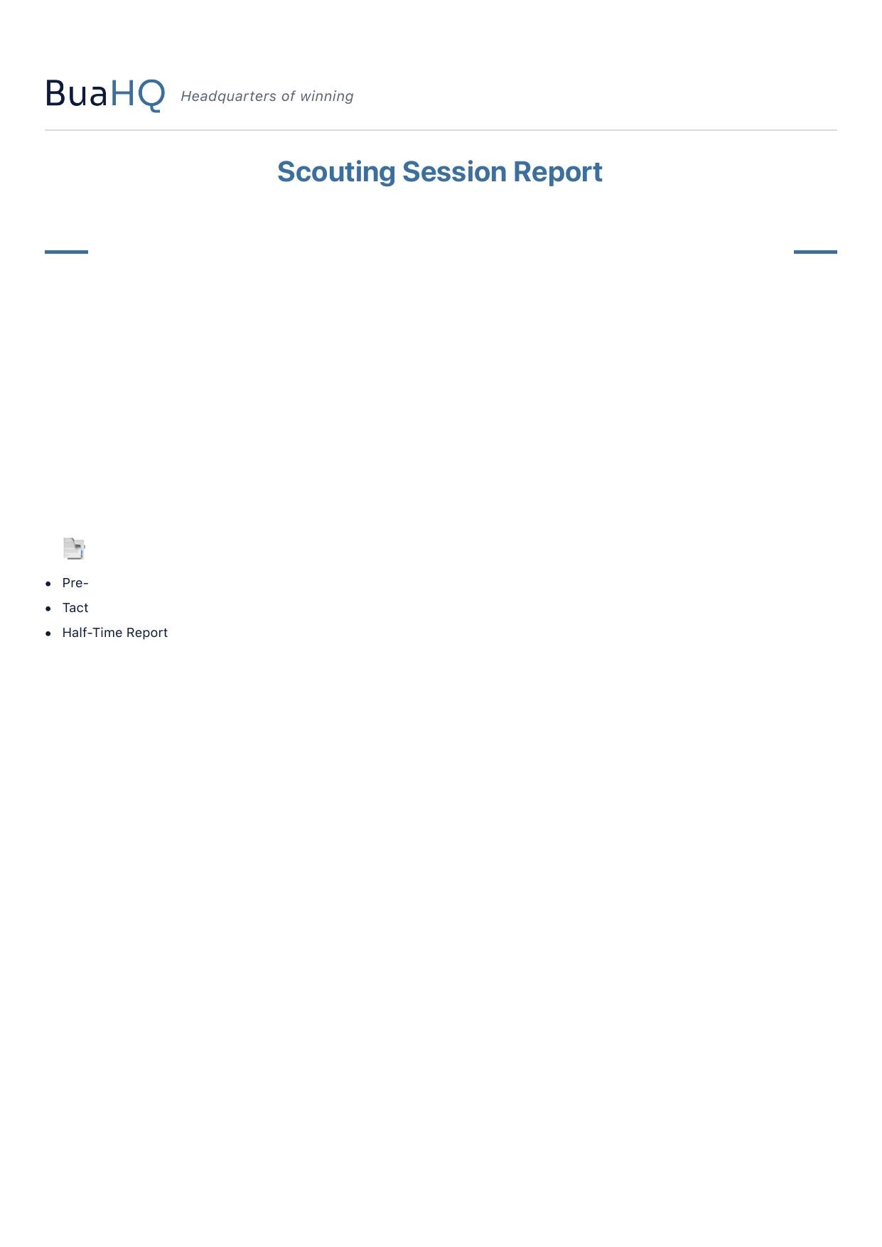 Pre-Match dossier — page 1: Scouting Session Report — Cover